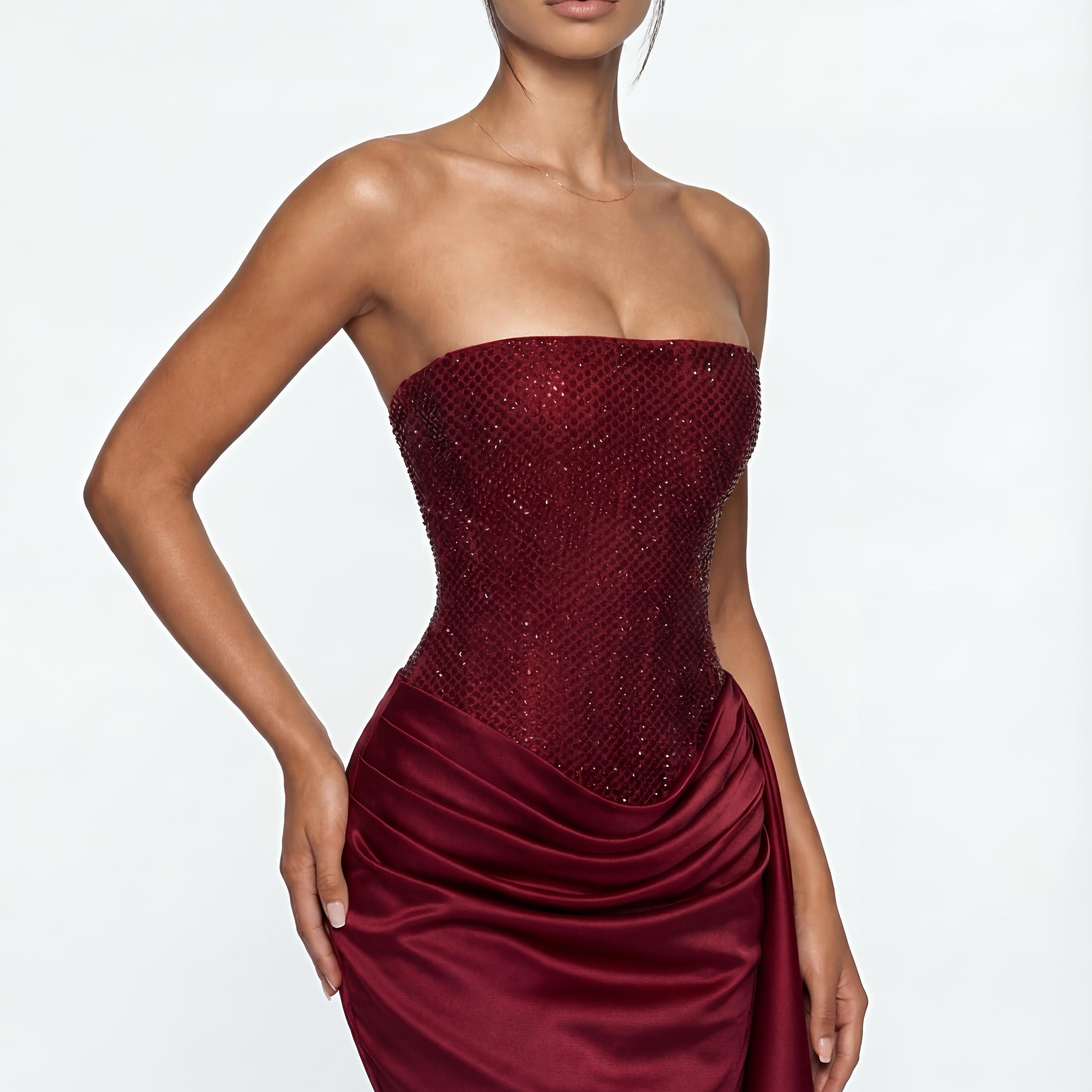 Alessandra Crystal Corset Mini Dress – Burgundy