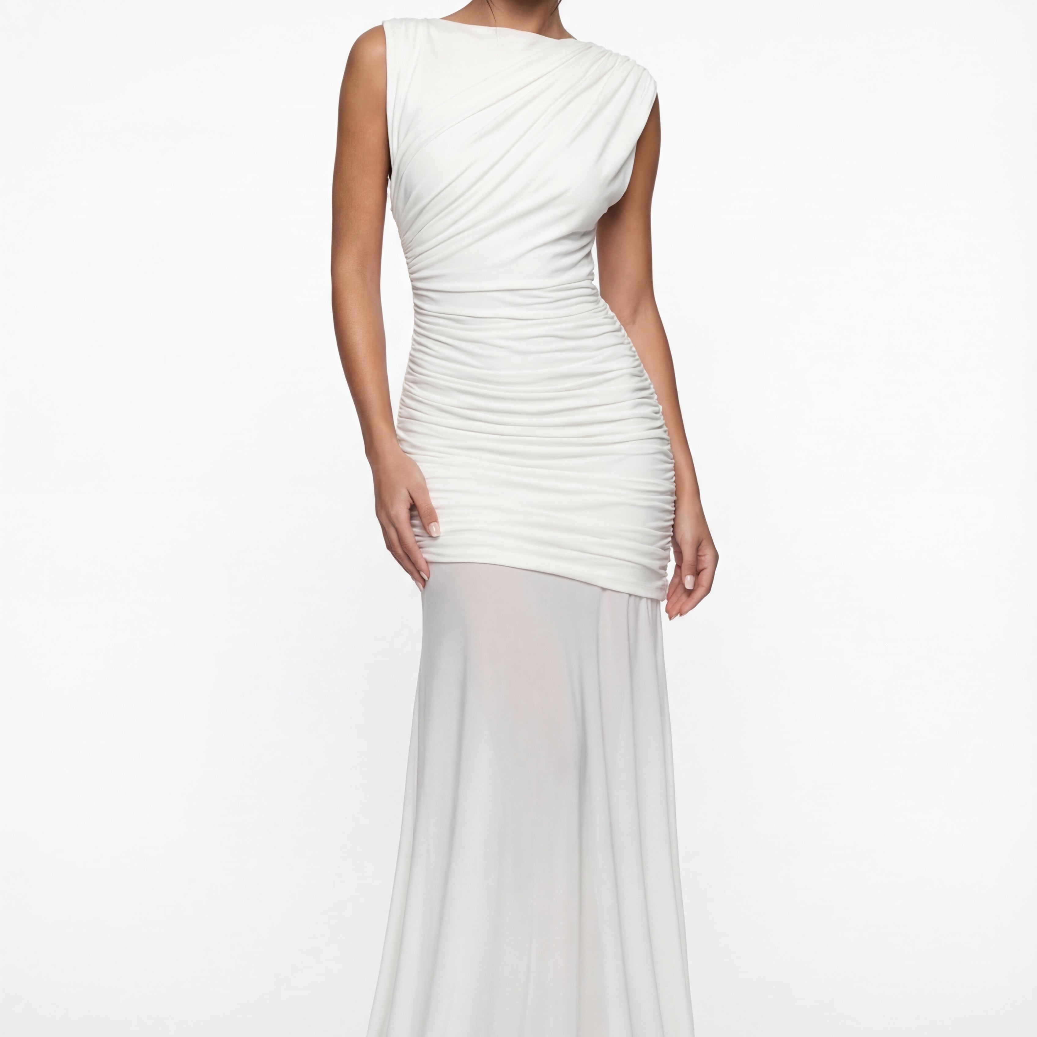 Amaya Sculpted Drape Maxi Dress - White