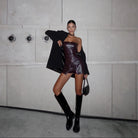 Aisla Faux Leather Two Piece Set - Burgundy / S - Be My Shine