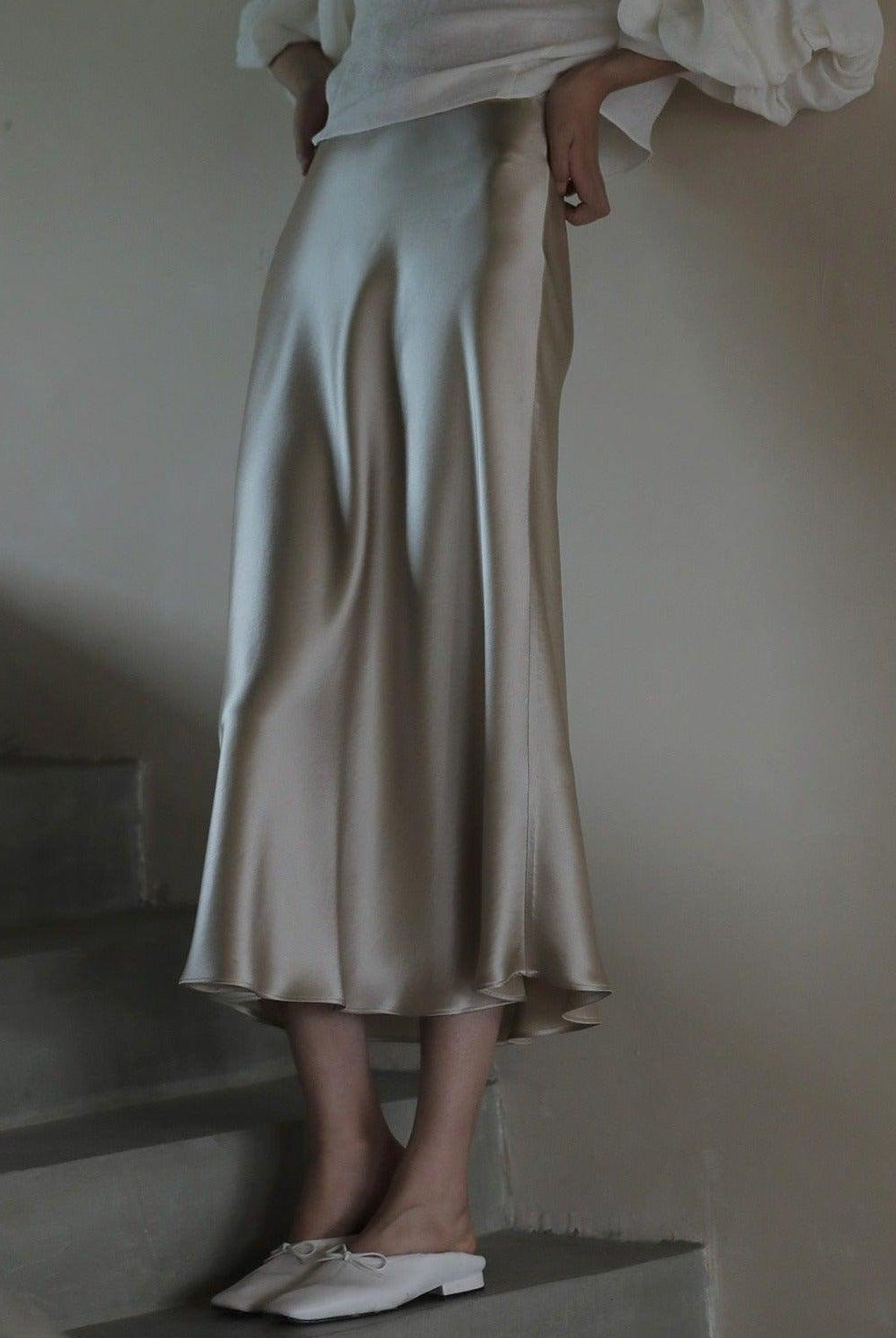 Akira Satin Midi Skirt - Gray / S - Be My Shine