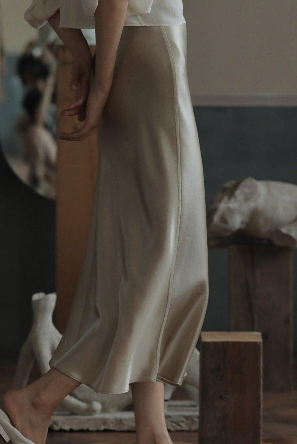 Akira Satin Midi Skirt - Gray / S - Be My Shine
