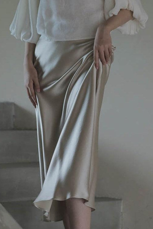 Akira Satin Midi Skirt - Gray / S - Be My Shine