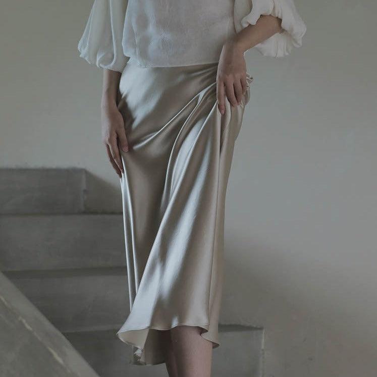 Akira Satin Midi Skirt - Gray / S - Be My Shine