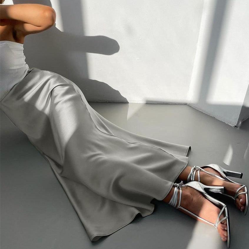 Akira Satin Midi Skirt - Gray / S - Be My Shine