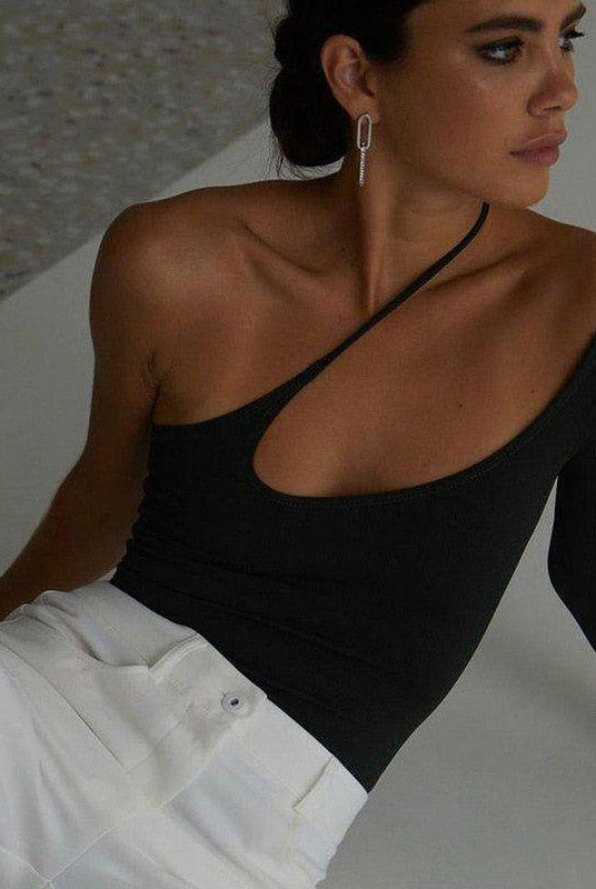 Alannis Asymmetric One Shoulder Top - S / Black - Be My Shine