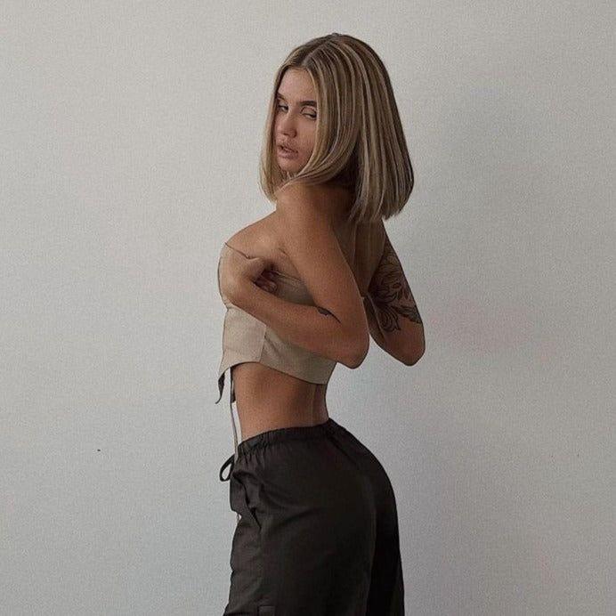 Alba Vintage Lace Up Corset Top - S / Khaki - Be My Shine