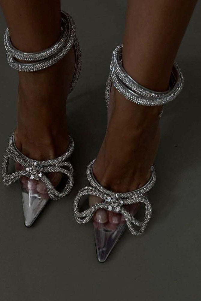 Anara Bow Wrap Around Perspex Heels - 4 / Clear - Be My Shine