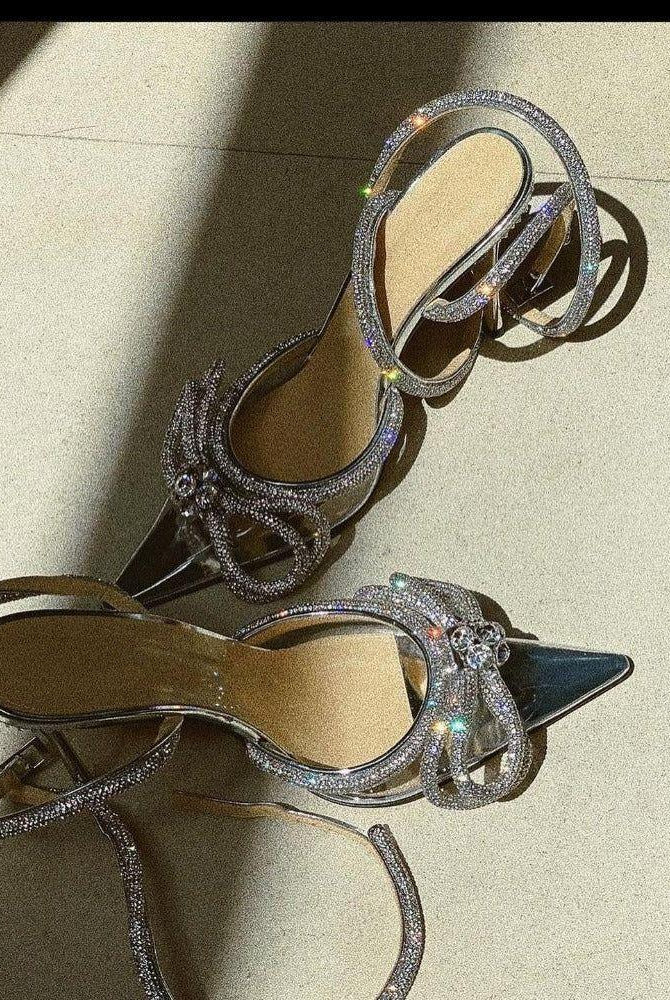 Anara Bow Wrap Around Perspex Heels - 4 / Clear - Be My Shine