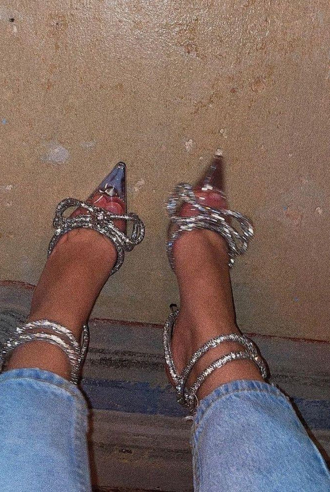 Anara Bow Wrap Around Perspex Heels - 4 / Clear - Be My Shine