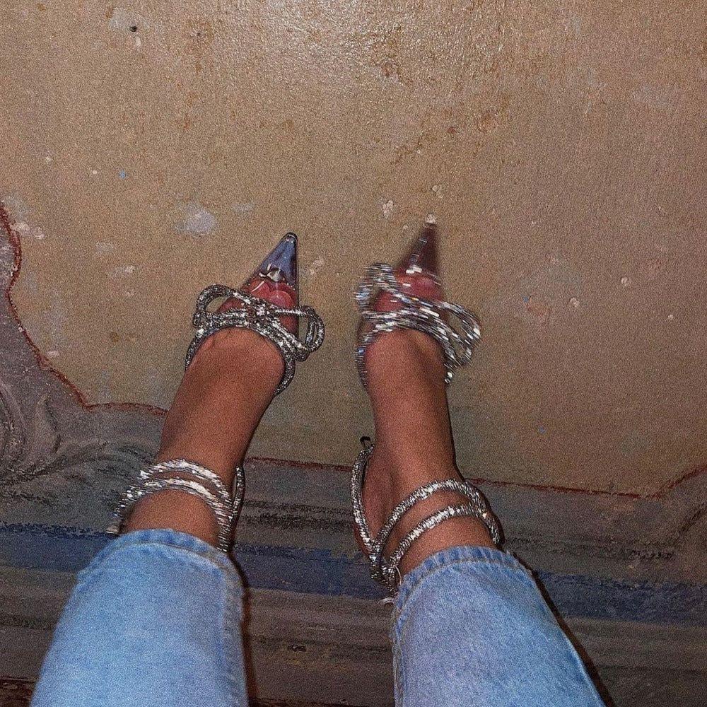 Anara Bow Wrap Around Perspex Heels - 4 / Clear - Be My Shine
