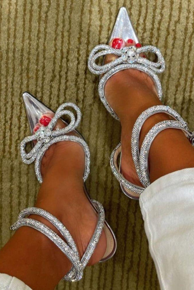 Anara Bow Wrap Around Perspex Heels - 4 / Clear - Be My Shine