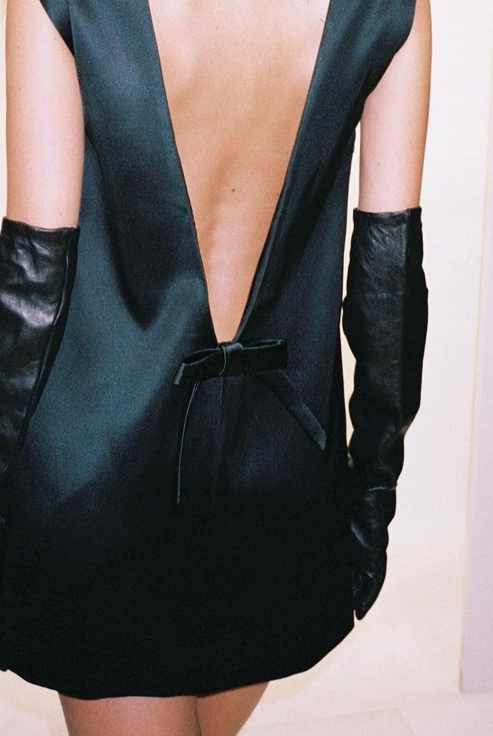 Aniela Bow Backless Satin Mini Dress - Black / S - Be My Shine