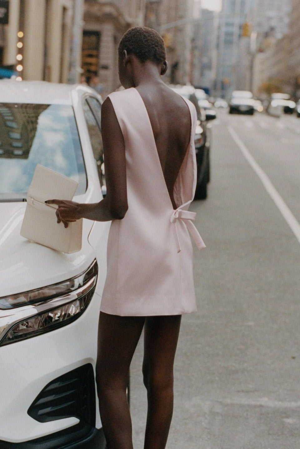 Aniela Bow Backless Satin Mini Dress - Pink / S - Be My Shine