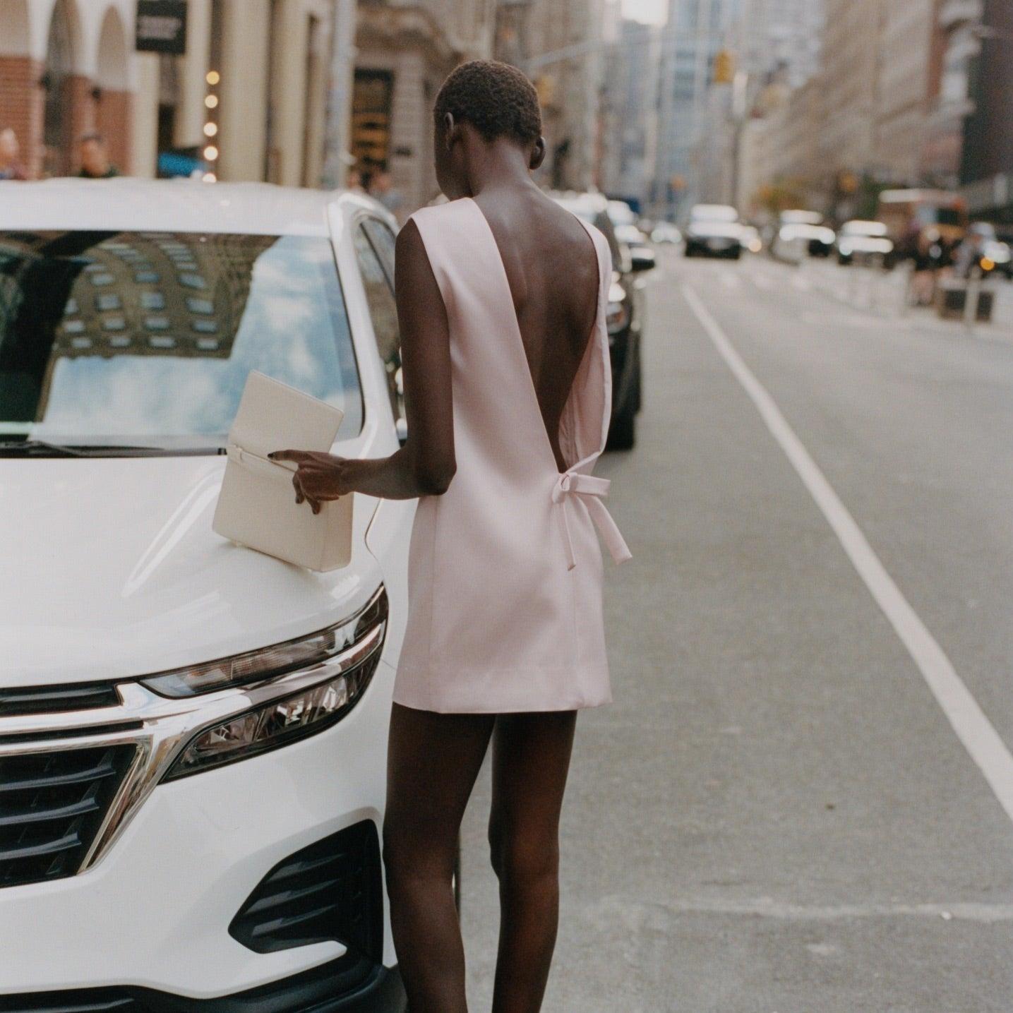 Aniela Bow Backless Satin Mini Dress - Pink / S - Be My Shine