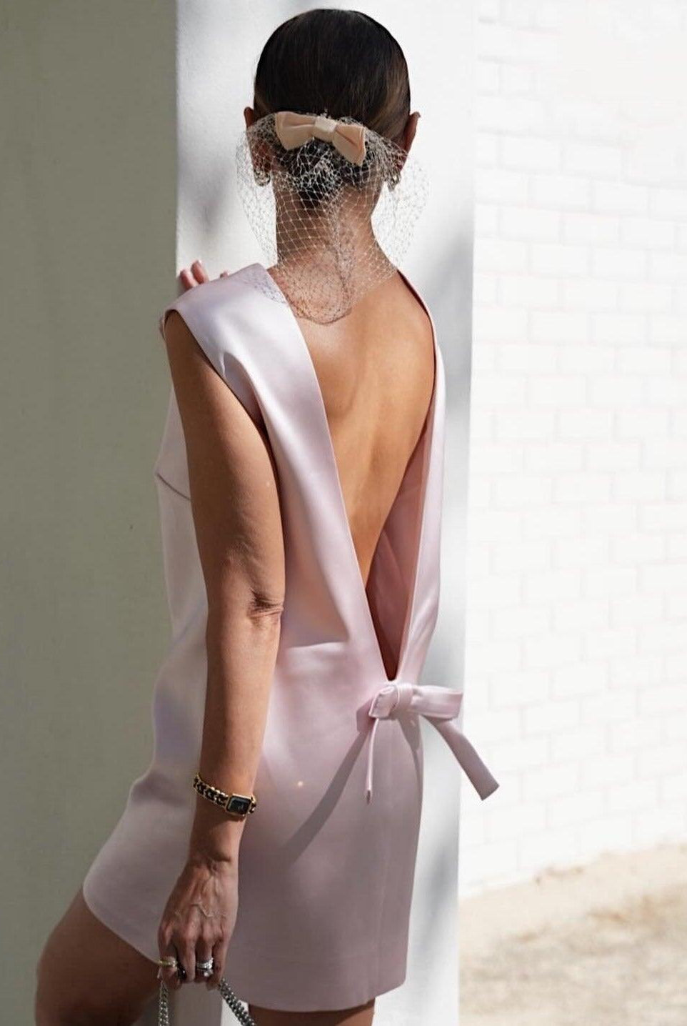 Aniela Bow Backless Satin Mini Dress - Pink / S - Be My Shine