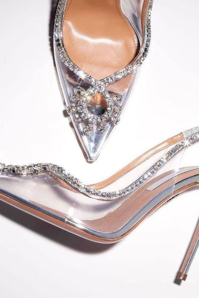 Anka Crystal Pointed Toe Heels - Silver / 5 - Be My Shine