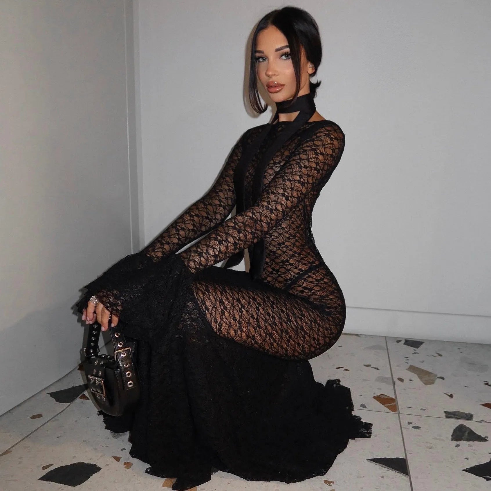 Annabeth Mermaid Tail Lace Maxi Dress - Black / S - Be My Shine