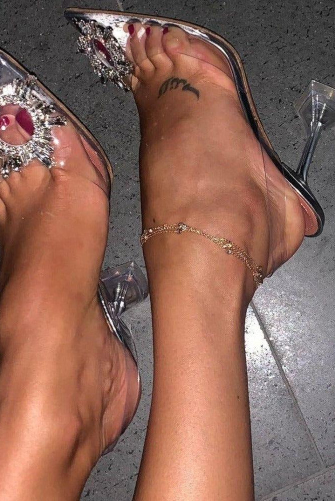 Ashira Pointed Toe Crystal Brooch Heels - 3.5 in (9 cm) / 3 / Clear - Be My Shine