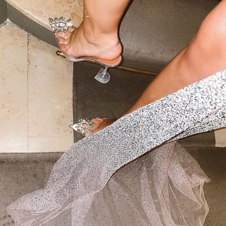 Ashira Pointed Toe Crystal Brooch Heels - 3.5 in (9 cm) / 3 / Clear - Be My Shine