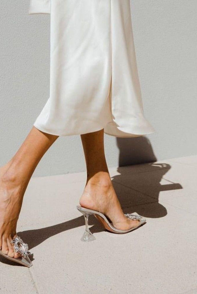 Ashira Pointed Toe Crystal Brooch Heels - 3.5 in (9 cm) / 3 / Clear - Be My Shine