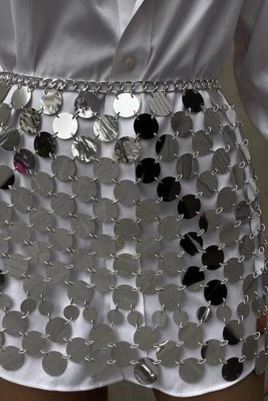Asiya Sequin Embellished Mini Skirt - Silver / XXS - Be My Shine