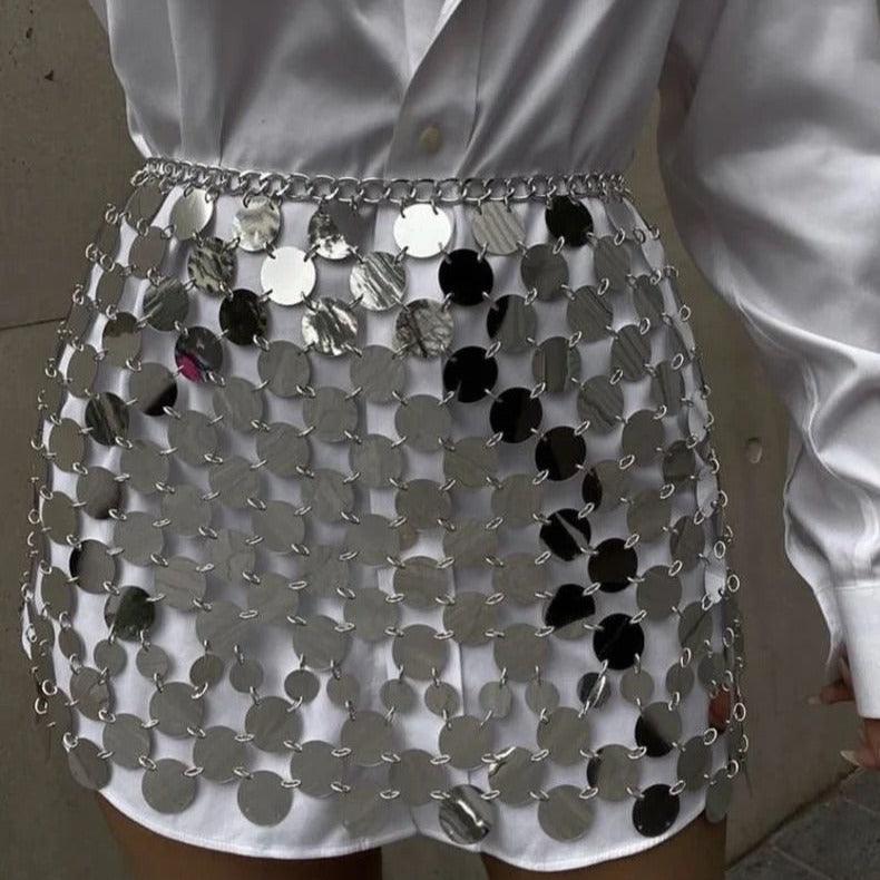 Asiya Sequin Embellished Mini Skirt - Silver / XXS - Be My Shine
