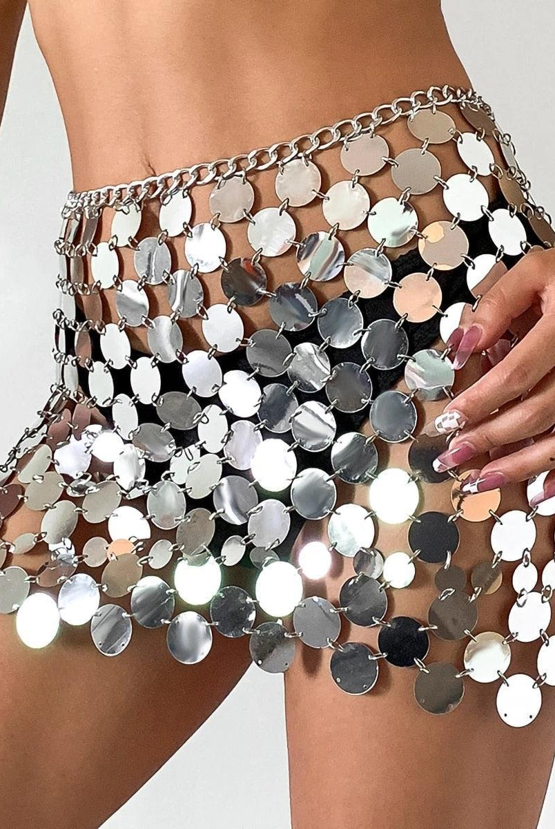 Asiya Sequin Embellished Mini Skirt - Silver / XXS - Be My Shine