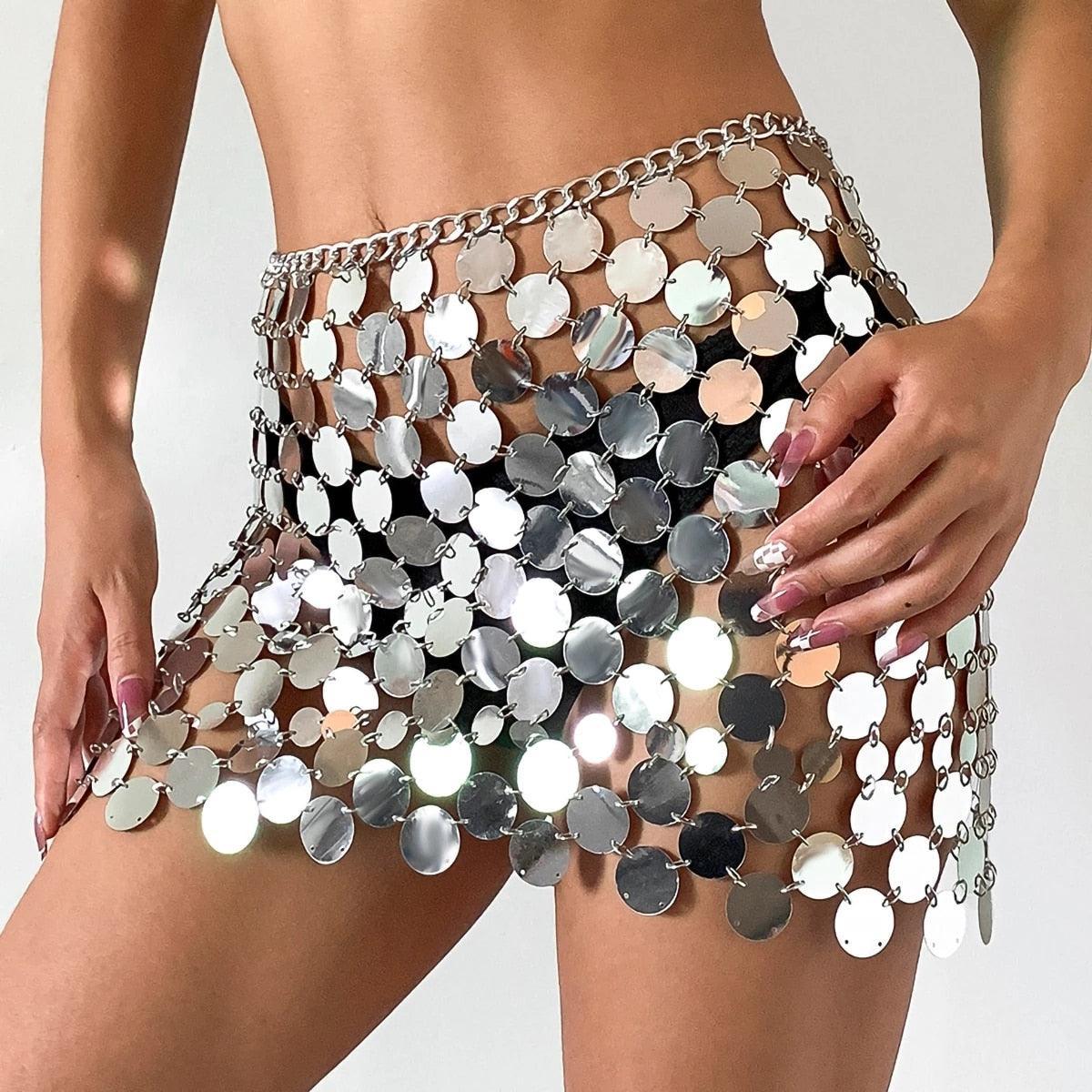 Asiya Sequin Embellished Mini Skirt - Silver / XXS - Be My Shine