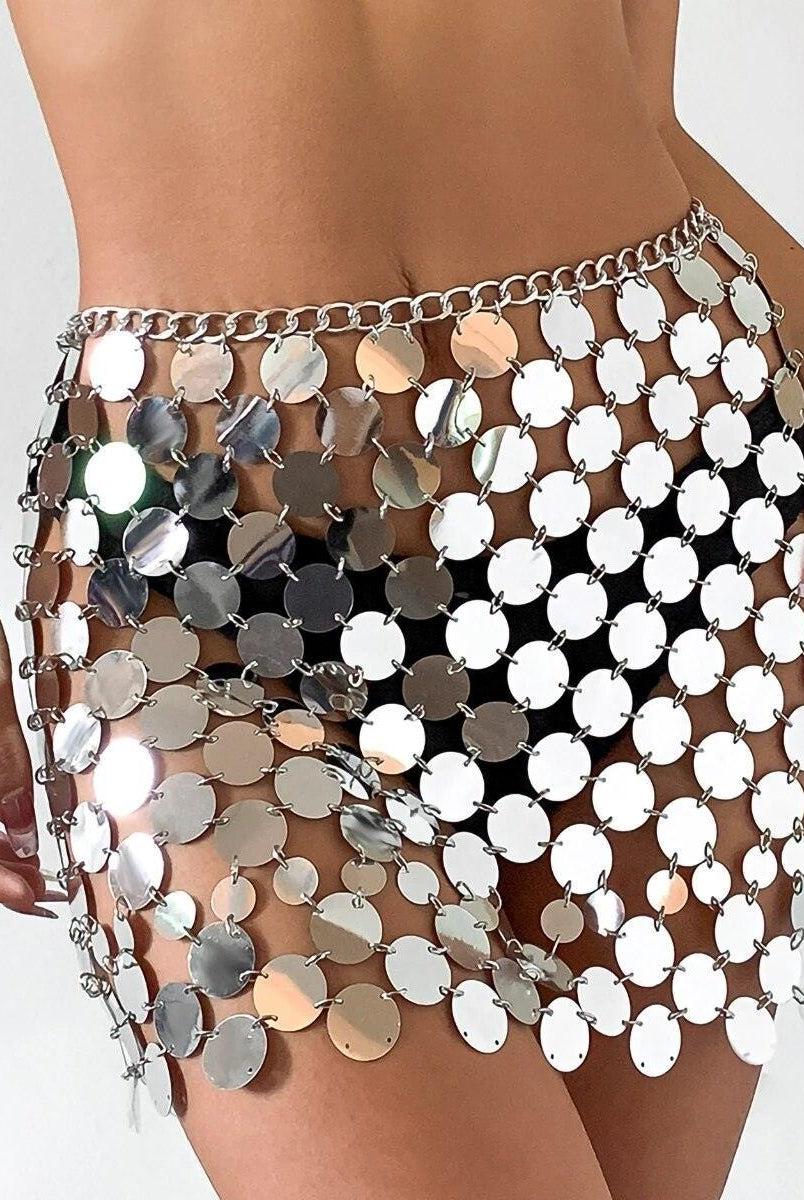 Asiya Sequin Embellished Mini Skirt - Silver / XXS - Be My Shine