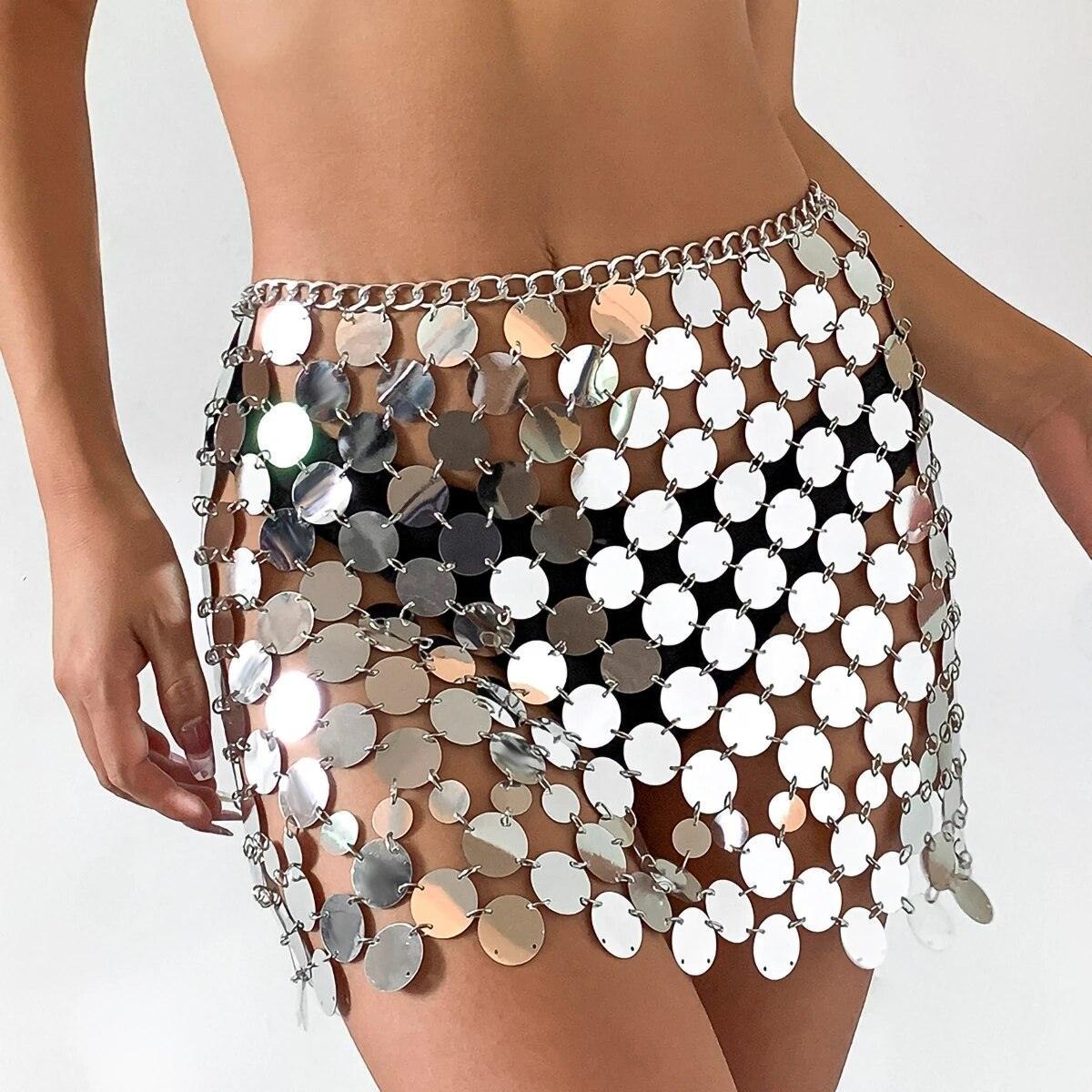 Asiya Sequin Embellished Mini Skirt - Silver / XXS - Be My Shine