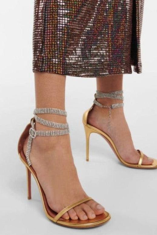 Atina Crystal-Embellished Ankle Strap Sandals - Gold / 5 - Be My Shine