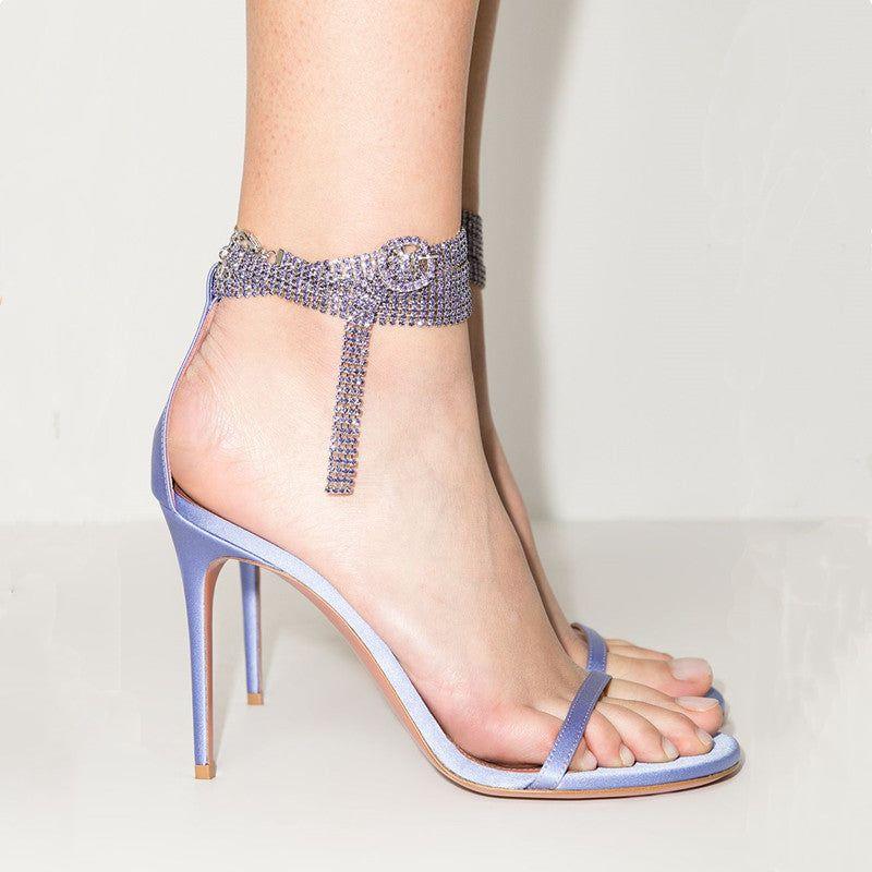 Atina Crystal-Embellished Ankle Strap Sandals - Purple / 5 - Be My Shine