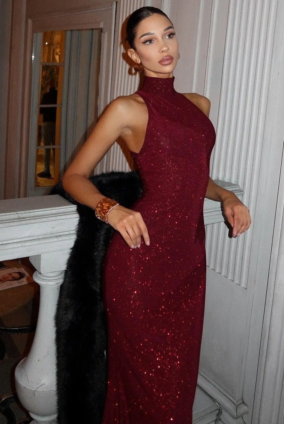 Auden Shimmering Maxi Dress - Burgundy / S - Be My Shine