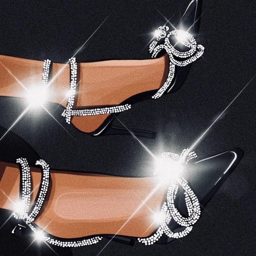 Aurora Diamante Double Bow Satin Heels - Black / 5 - Be My Shine