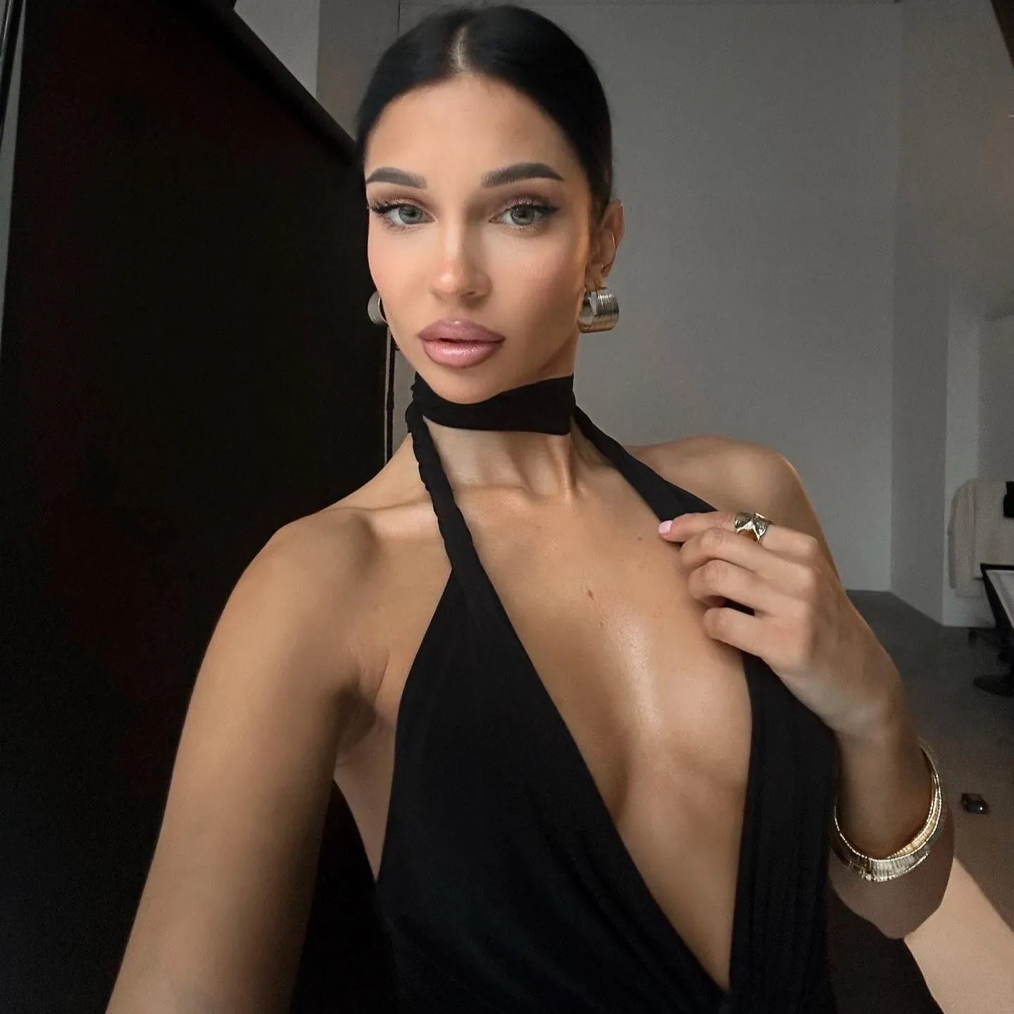 Avaline Ruched Halter Maxi Dress - Black / S - Be My Shine