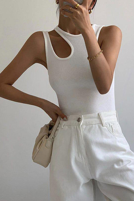 Ayah Asymmetric Cut Out Top - White / S - Be My Shine
