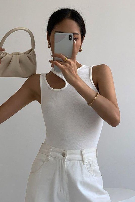 Ayah Asymmetric Cut Out Top - White / S - Be My Shine
