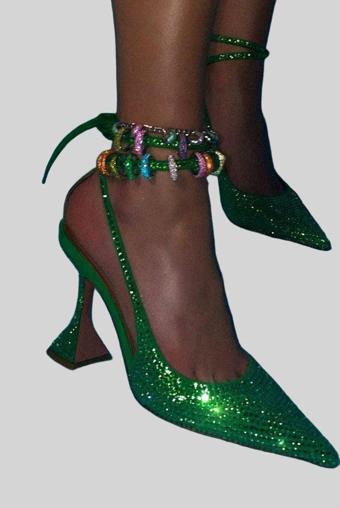 Aylin Crystal Lace Up Heels - Green / 4 - Be My Shine