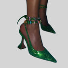 Aylin Crystal Lace Up Heels - Green / 4 - Be My Shine