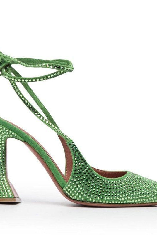Aylin Crystal Lace Up Heels - Green / 4 - Be My Shine