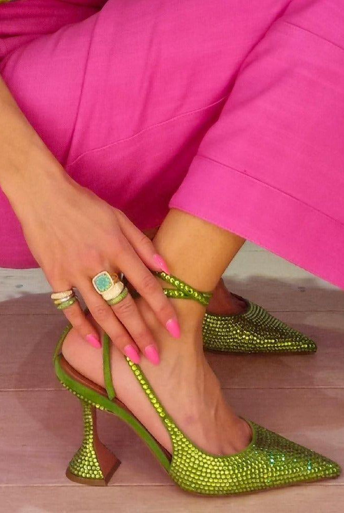 Aylin Crystal Lace Up Heels - Green / 4 - Be My Shine