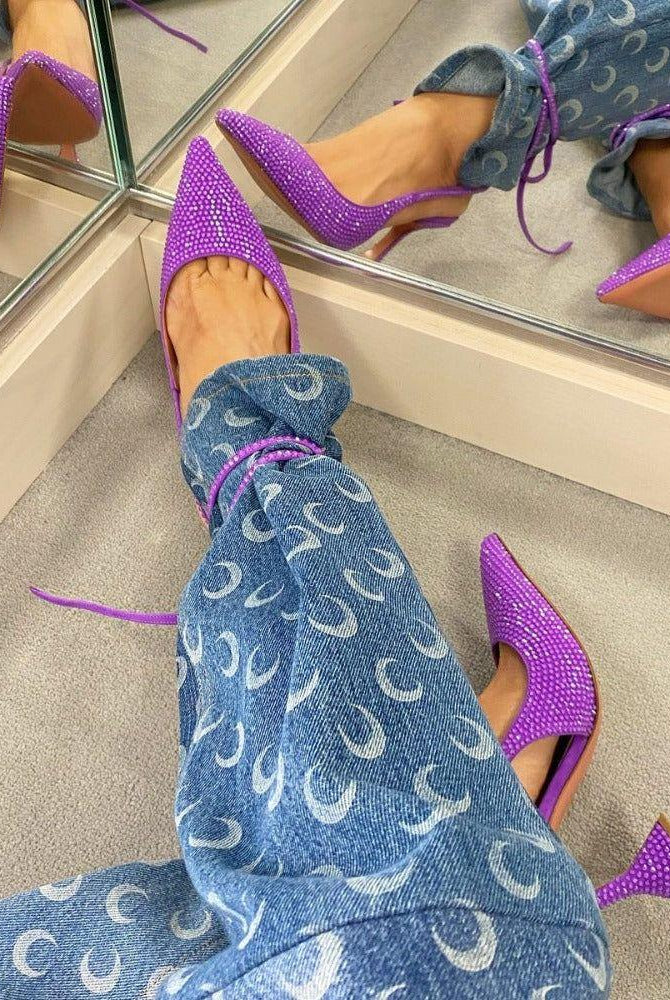 Aylin Crystal Lace Up Heels - Purple / 4 - Be My Shine