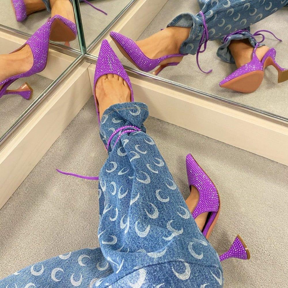 Aylin Crystal Lace Up Heels - Purple / 4 - Be My Shine