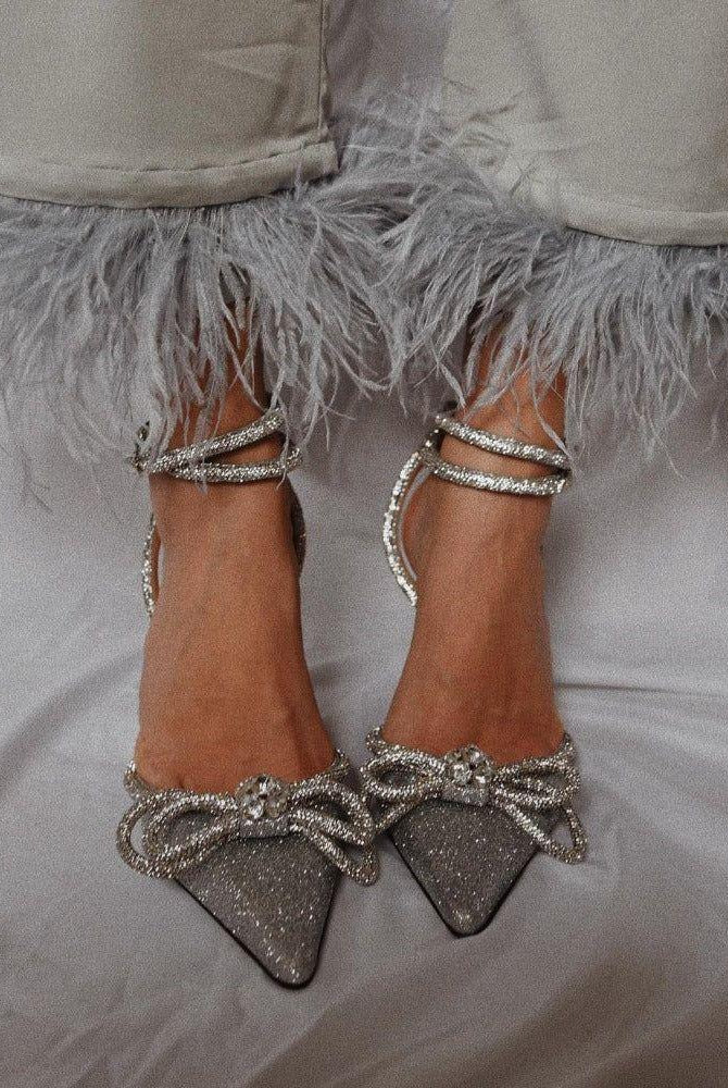 Baia Silver Glitter Wrap Around Bow Heels - 4 / Silver - Be My Shine