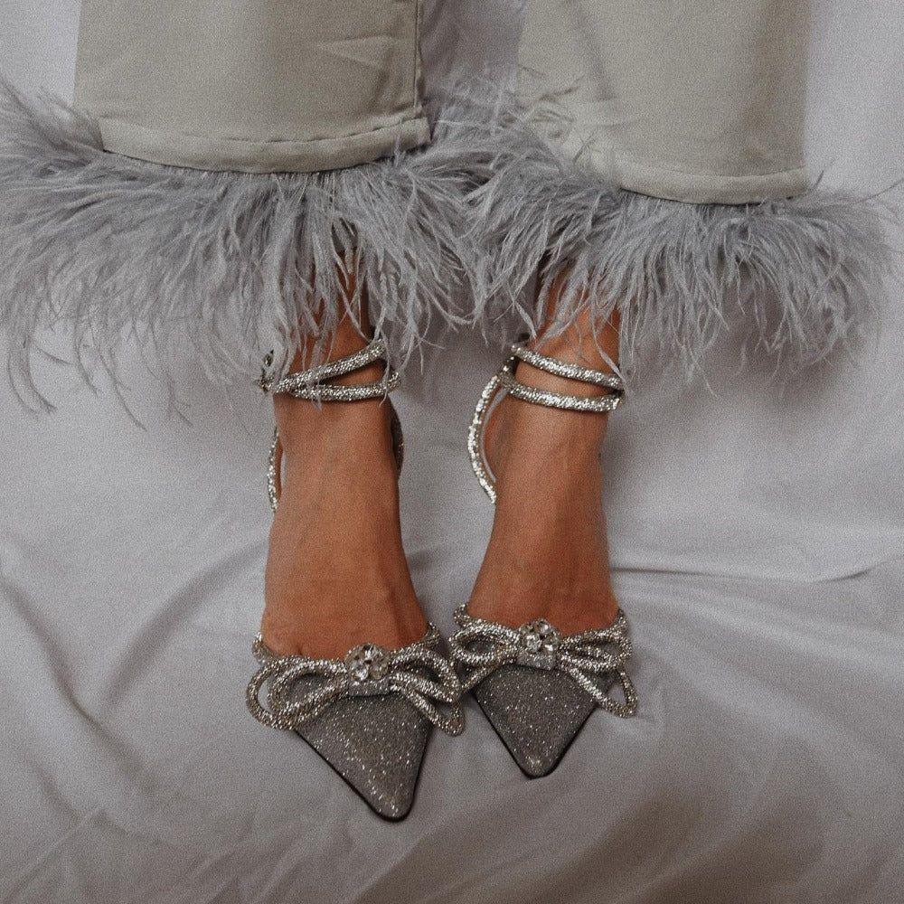 Baia Silver Glitter Wrap Around Bow Heels - 4 / Silver - Be My Shine
