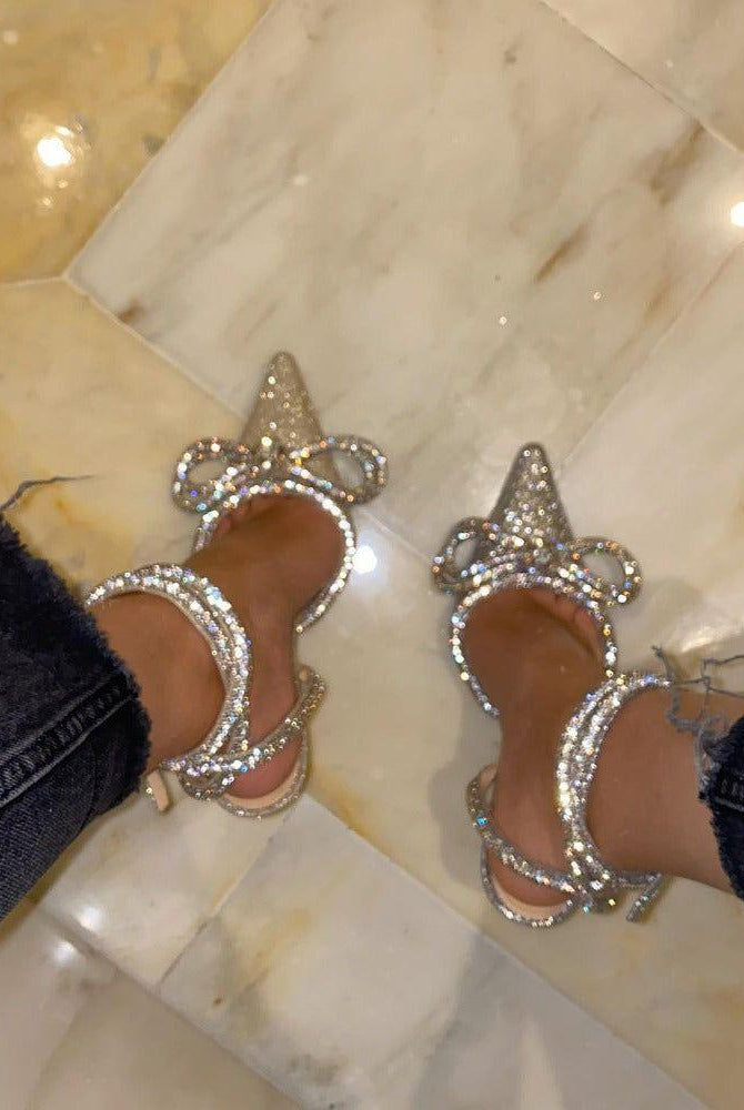Baia Silver Glitter Wrap Around Bow Heels - 4 / Silver - Be My Shine