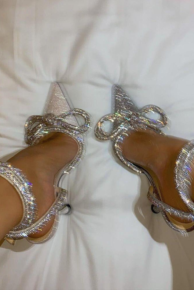 Baia Silver Glitter Wrap Around Bow Heels - 4 / Silver - Be My Shine