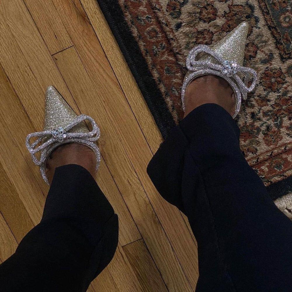 Baia Silver Glitter Wrap Around Bow Heels - 4 / Silver - Be My Shine