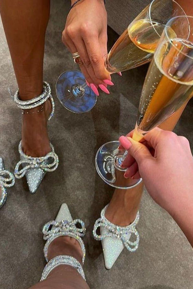 Baia Silver Glitter Wrap Around Bow Heels - 4 / Silver - Be My Shine