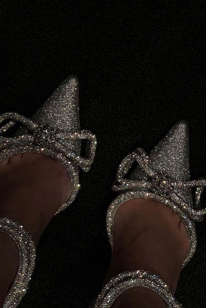 Baia Silver Glitter Wrap Around Bow Heels - 4 / Silver - Be My Shine